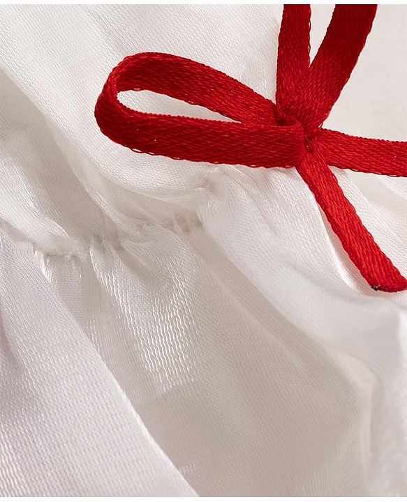 Babyhug Velvet Woven Full Sleeves Frock With Inner Tee Bow Applique - Red
