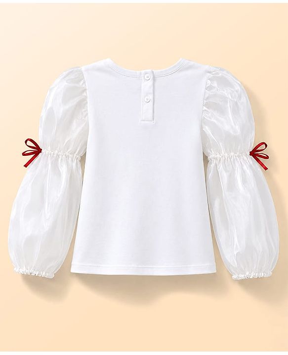 Babyhug Velvet Woven Full Sleeves Frock With Inner Tee Bow Applique - Red