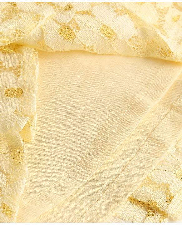 Babyhug Mesh Woven Half Sleeves Frock With Floral Print & Bow Applique - Yellow