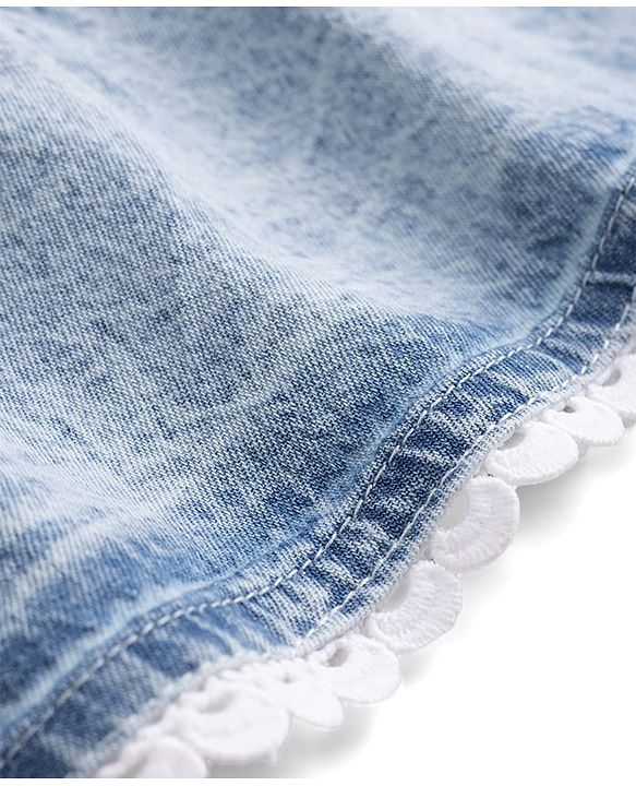 Babyhug Denim Woven Sleeveless Frock With Bow Applique - Blue