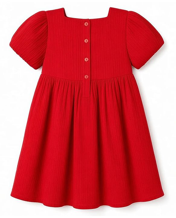 Babyhug Woven Half Sleeves Frock With Floral Lace Detailing - Red