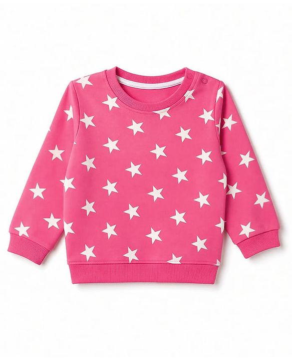 Babyhug Cotton Knit Full Sleeves Winter Wear Co-ords With Star Design - Pink