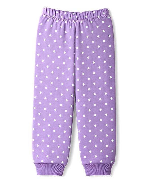 Babyhug Cotton Knit Full Sleeves Winter Wear Co-ords With Polka Dot Design - Lavender