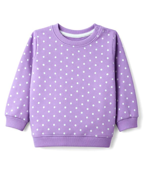 Babyhug Cotton Knit Full Sleeves Winter Wear Co-ords With Polka Dot Design - Lavender