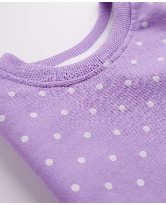 Babyhug Cotton Knit Full Sleeves Winter Wear Co-ords With Polka Dot Design - Lavender