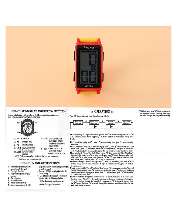 Pine Kids Rectangle Digital Watch - Yellow