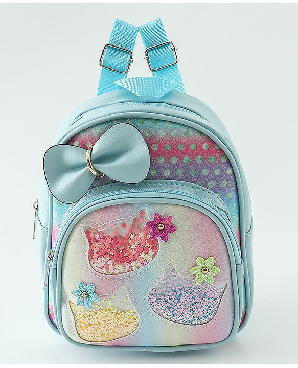 Babyhug Fashion Backpacks With Bow & Floral Applique -Blue