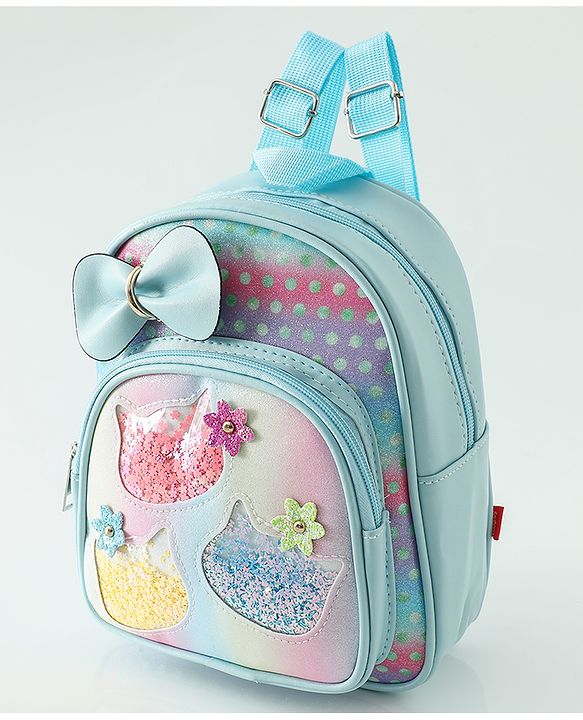 Babyhug Fashion Backpacks With Bow & Floral Applique -Blue