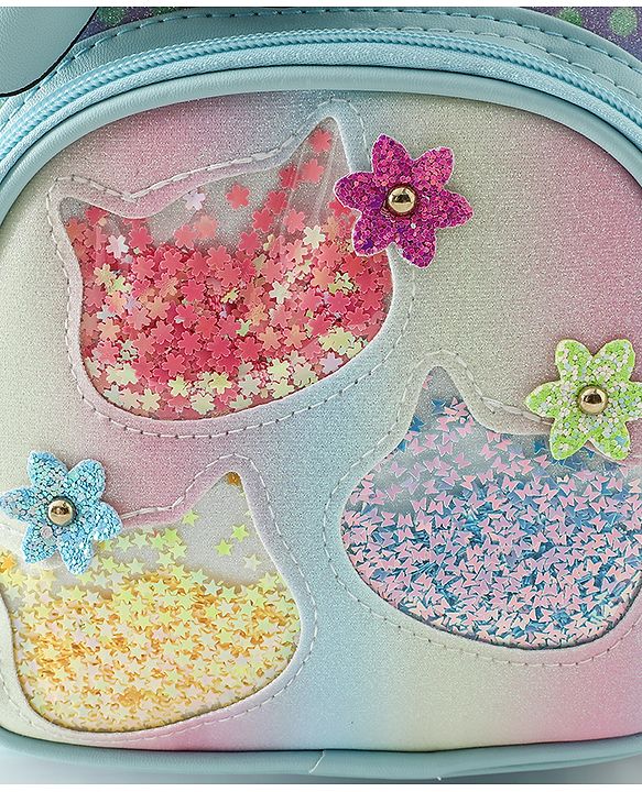 Babyhug Fashion Backpacks With Bow & Floral Applique -Blue