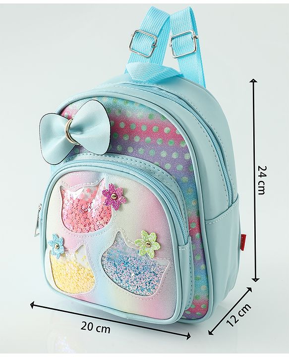 Babyhug Fashion Backpacks With Bow & Floral Applique -Blue