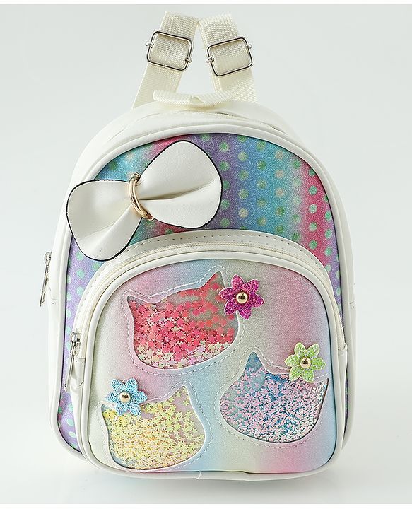 Babyhug Fashion Backpacks With Bow & Floral Applique -Blue
