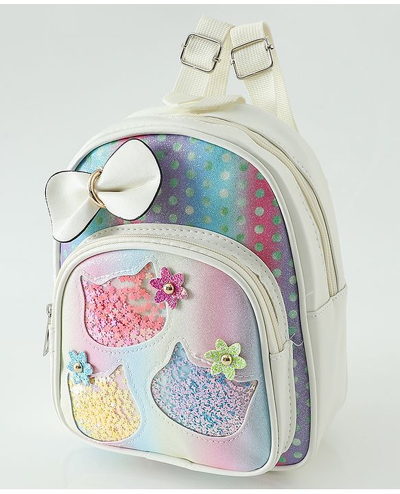 Babyhug Fashion Backpacks With Bow & Floral Applique -Blue
