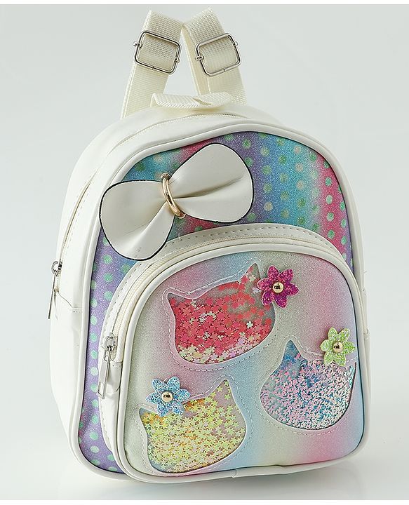 Babyhug Fashion Backpacks With Bow & Floral Applique -Blue