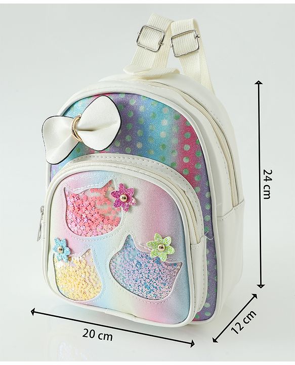 Babyhug Fashion Backpacks With Bow & Floral Applique -Blue