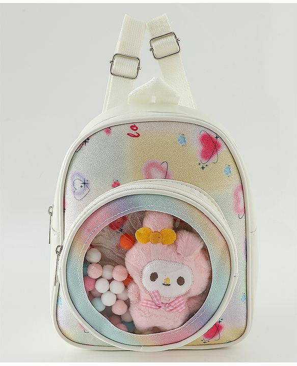 Babyhug Fashion Backpacks With Labubu Doll Applique - Beige