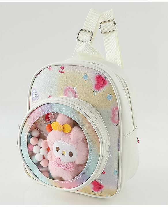Babyhug Fashion Backpacks With Labubu Doll Applique - Beige