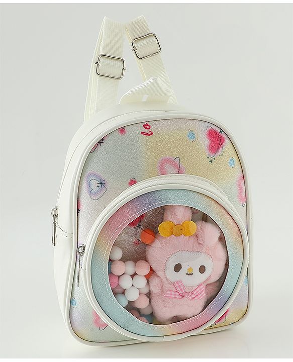 Babyhug Fashion Backpacks With Labubu Doll Applique - Beige