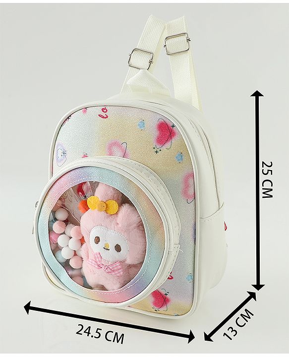 Babyhug Fashion Backpacks With Labubu Doll Applique - Beige