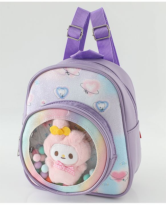 Babyhug Fashion Backpacks With Labubu Doll Applique - Beige