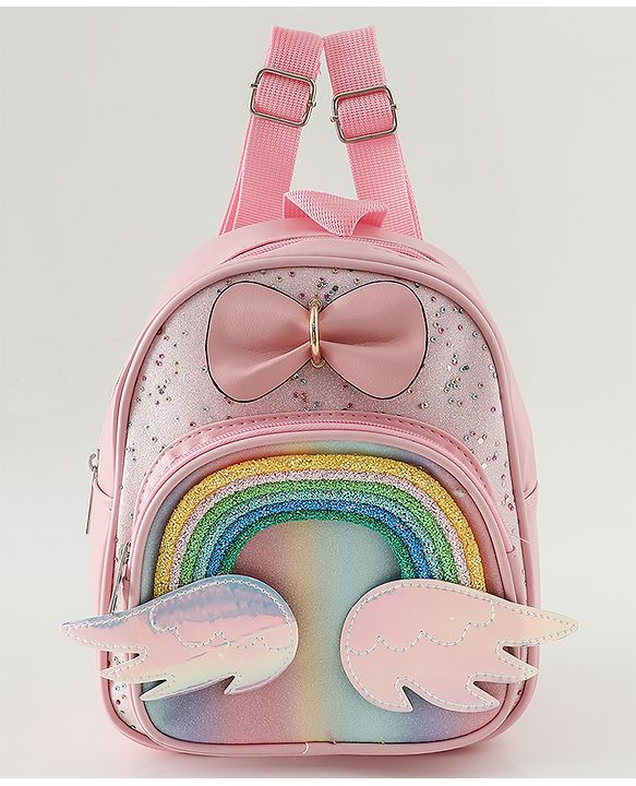 Babyhug Fashion Backpacks With Rainbow Applique - Pink