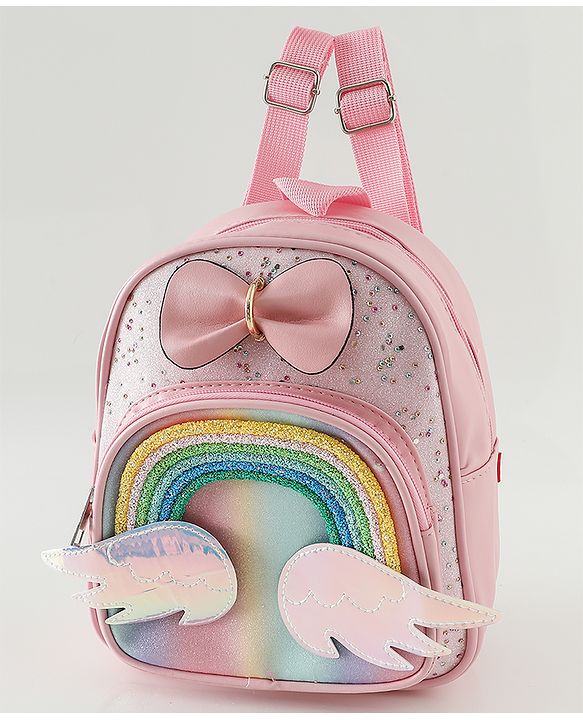 Babyhug Fashion Backpacks With Rainbow Applique - Pink