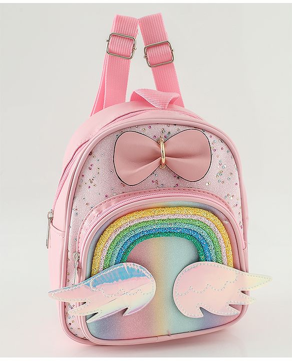 Babyhug Fashion Backpacks With Rainbow Applique - Pink