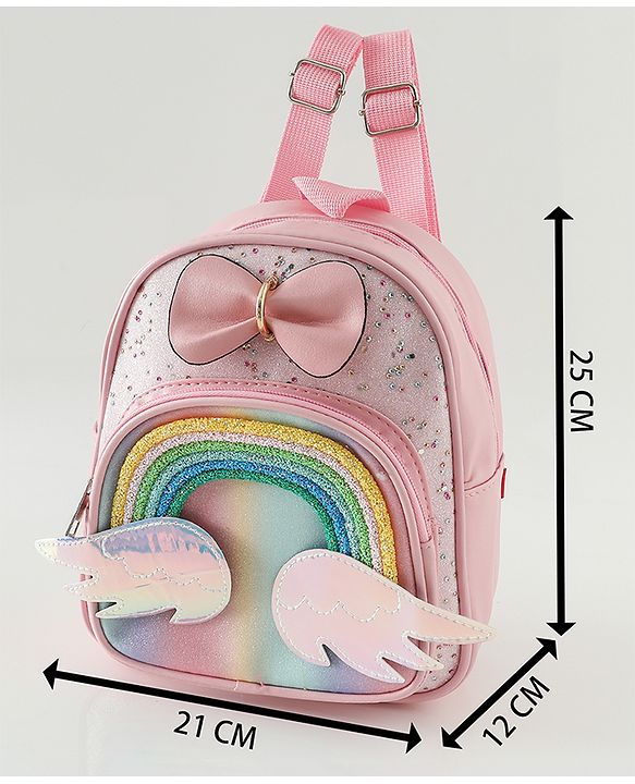 Babyhug Fashion Backpacks With Rainbow Applique - Pink