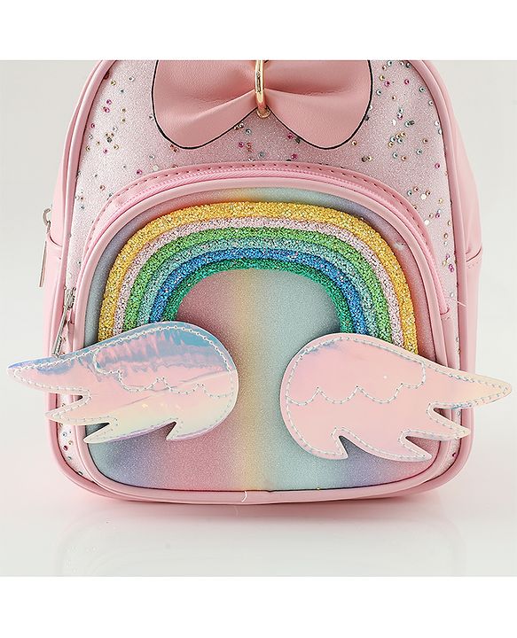 Babyhug Fashion Backpacks With Rainbow Applique - Pink