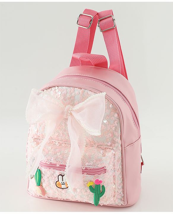 Babyhug Free Size Fashion Sequined Backpack with Bow, Carrot and Rabbit applique - Blue