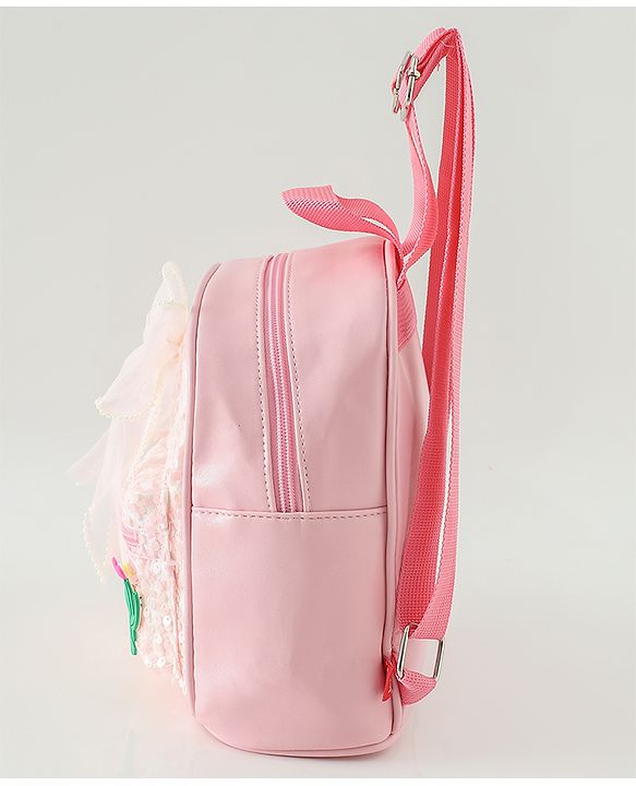 Babyhug Free Size Fashion Sequined Backpack with Bow, Carrot and Rabbit applique - Blue