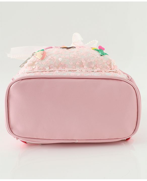 Babyhug Free Size Fashion Sequined Backpack with Bow, Carrot and Rabbit applique - Blue