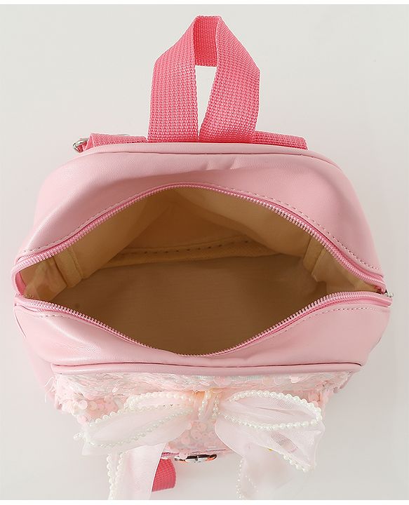 Babyhug Free Size Fashion Sequined Backpack with Bow, Carrot and Rabbit applique - Blue