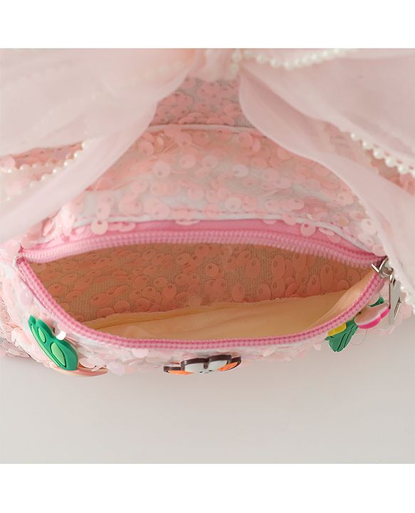 Babyhug Free Size Fashion Sequined Backpack with Bow, Carrot and Rabbit applique - Blue