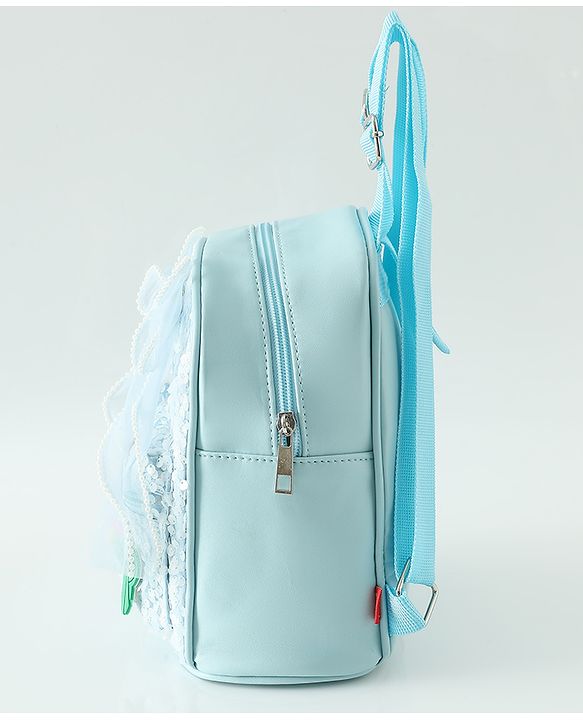 Babyhug Free Size Fashion Sequined Backpack with Bow, Carrot and Rabbit applique - Blue