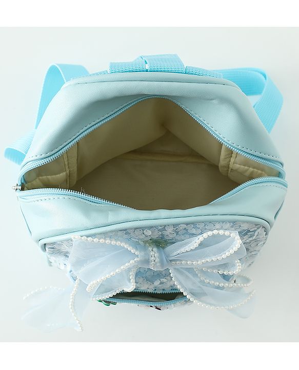 Babyhug Free Size Fashion Sequined Backpack with Bow, Carrot and Rabbit applique - Blue