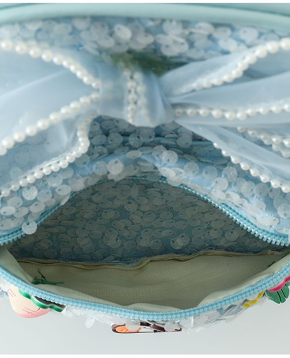 Babyhug Free Size Fashion Sequined Backpack with Bow, Carrot and Rabbit applique - Blue
