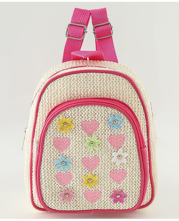 Pine Kids Fashion Backpacks with Floral Applique - PInk