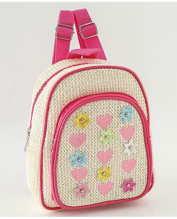 Pine Kids Fashion Backpacks with Floral Applique - PInk