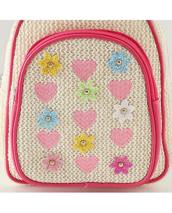 Pine Kids Fashion Backpacks with Floral Applique - PInk