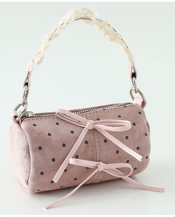 Pine Kids Sling Bag With Bow Applique & Polka Dot Free Size - Pink