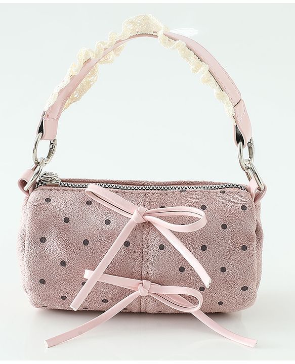 Pine Kids Sling Bag With Bow Applique & Polka Dot Free Size - Pink
