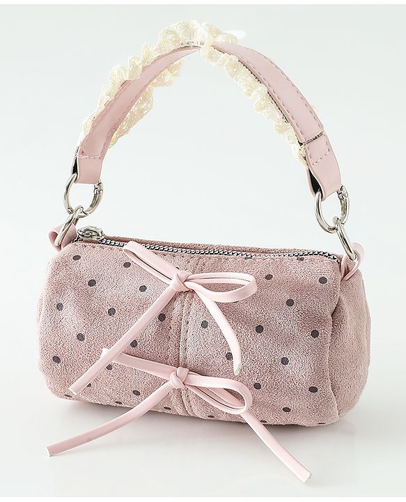 Pine Kids Sling Bag With Bow Applique & Polka Dot Free Size - Pink