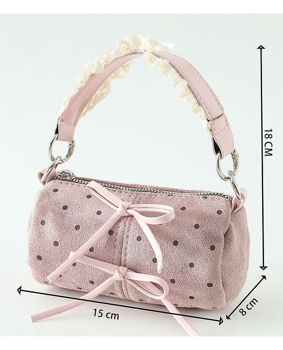 Pine Kids Sling Bag With Bow Applique & Polka Dot Free Size - Pink