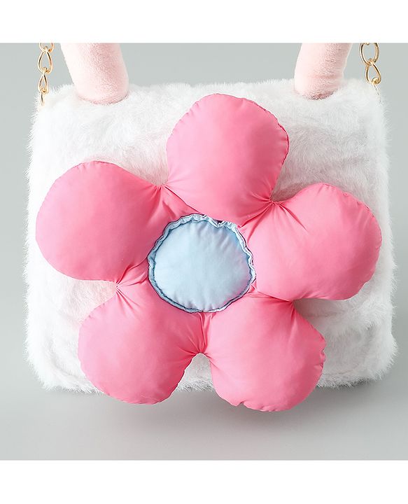 Pine Kids Free Size Sling Bag with Floral Applique and Fur Detailing - White