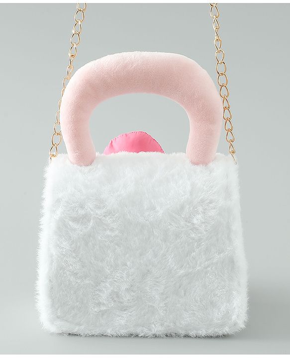 Pine Kids Free Size Sling Bag with Floral Applique and Fur Detailing - White