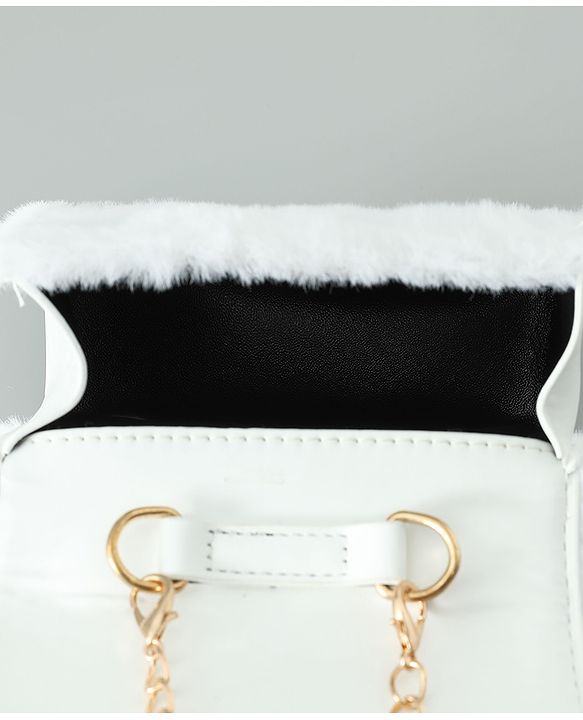 Pine Kids Free Size Sling Bag with Floral Applique and Fur Detailing - White