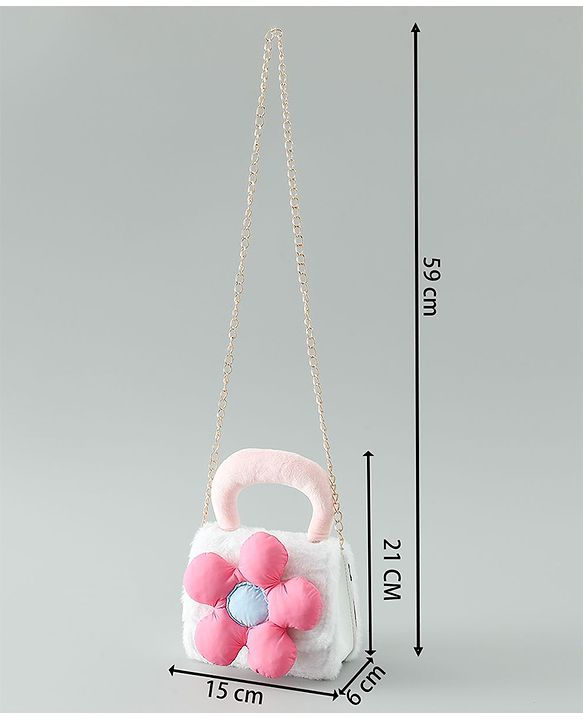 Pine Kids Free Size Sling Bag with Floral Applique and Fur Detailing - White