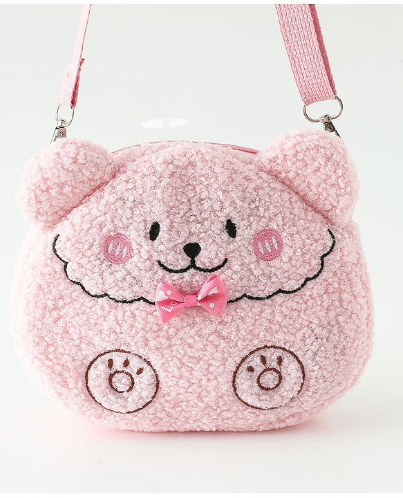 Babyhug Free Size Furry Bear Sling Bag with Bow - Pink