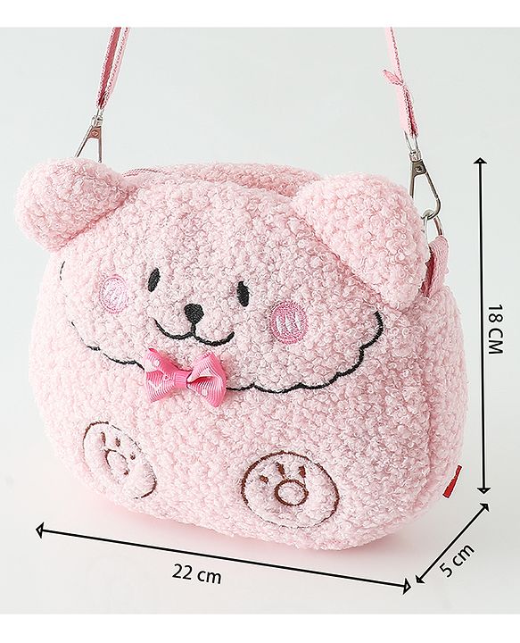 Babyhug Free Size Furry Bear Sling Bag with Bow - Pink