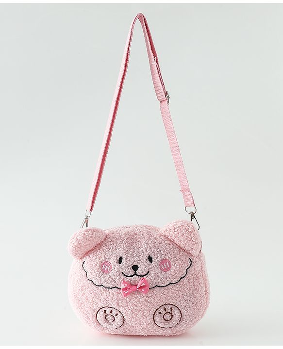 Babyhug Free Size Furry Bear Sling Bag with Bow - Pink